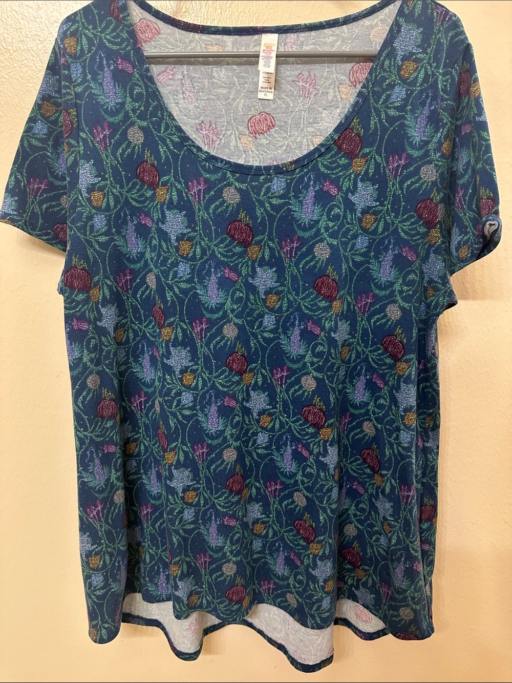 Floral Scoop Neck Short Sleeve Top - Teal Floral